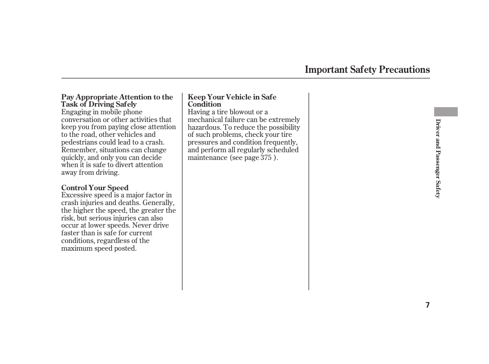 Important safety precautions | HONDA 2010 Insight User Manual | Page 13 / 454