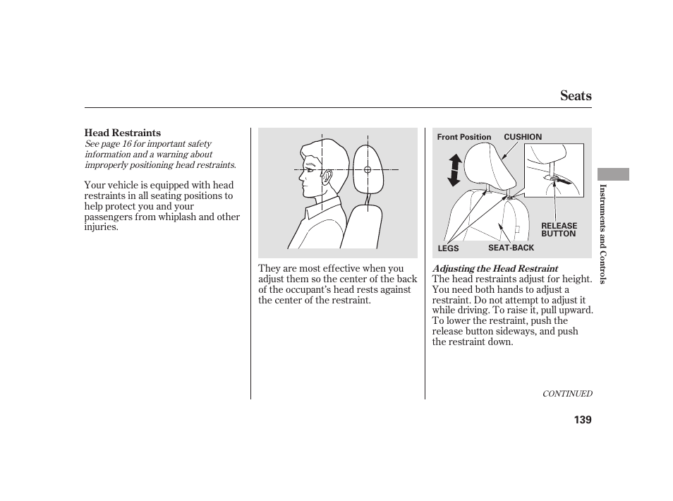 Seats | HONDA 2010 Insight User Manual | Page 145 / 454