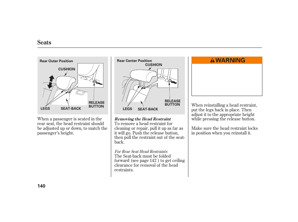 Seats | HONDA 2010 Insight User Manual | Page 146 / 454