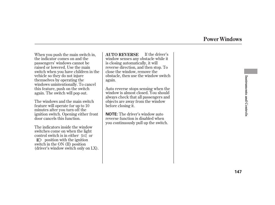 Power windows | HONDA 2010 Insight User Manual | Page 153 / 454