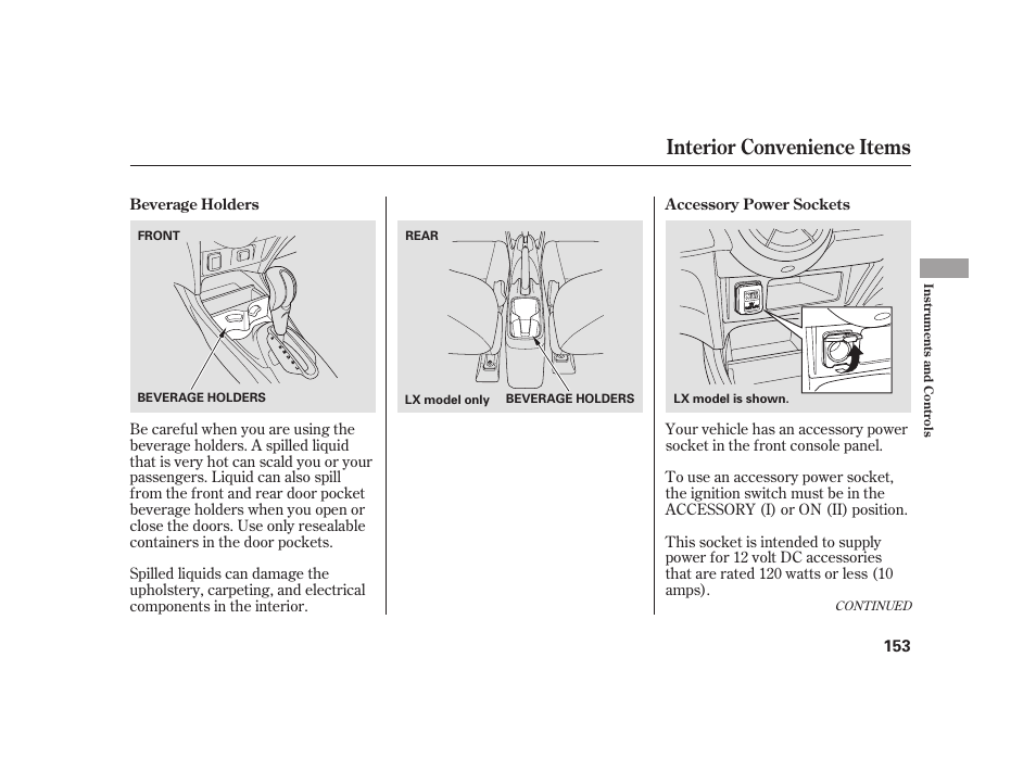 Interior convenience items | HONDA 2010 Insight User Manual | Page 159 / 454