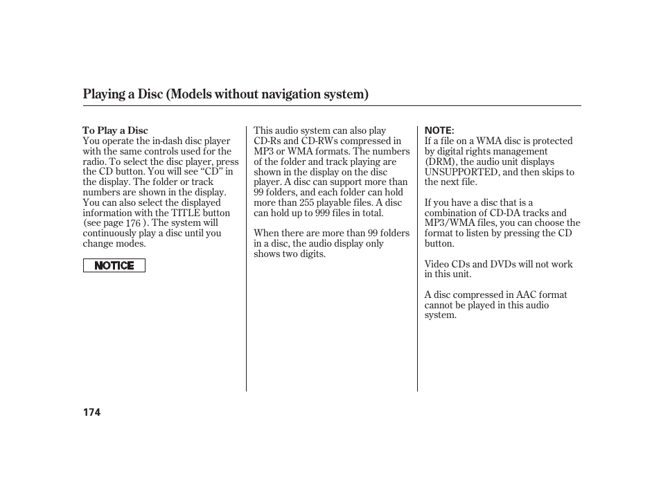 Playing a disc (models without navigation system) | HONDA 2010 Insight User Manual | Page 180 / 454