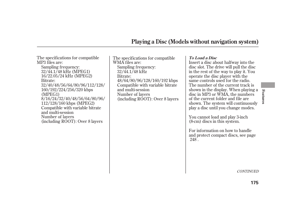 Playing a disc (models without navigation system) | HONDA 2010 Insight User Manual | Page 181 / 454