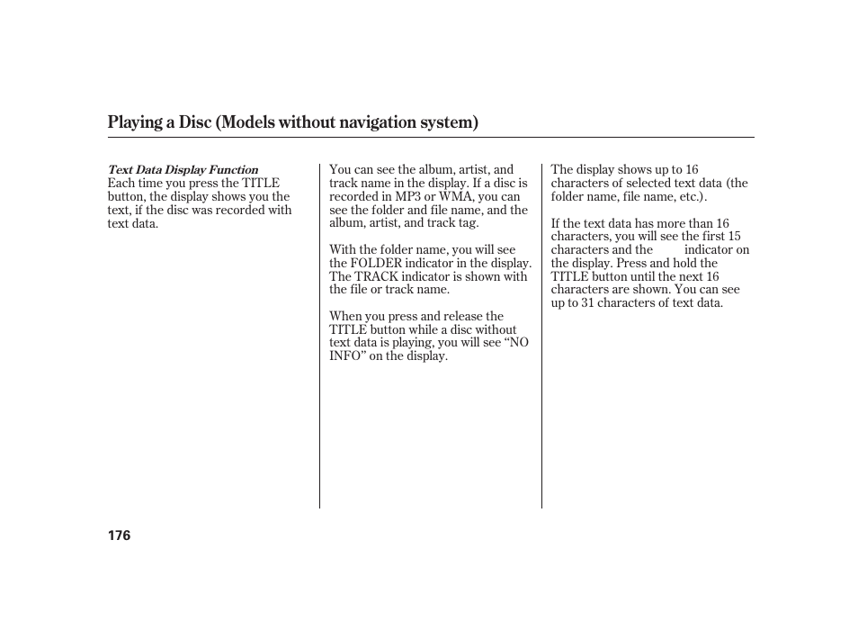 Playing a disc (models without navigation system) | HONDA 2010 Insight User Manual | Page 182 / 454