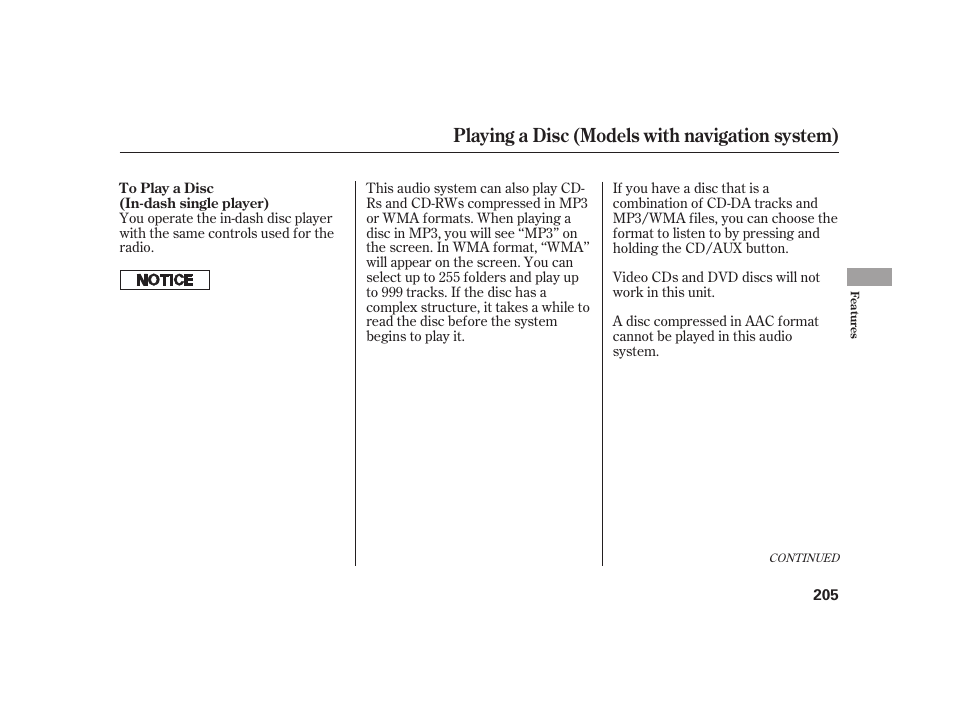 Playing a disc (models with navigation system) | HONDA 2010 Insight User Manual | Page 211 / 454