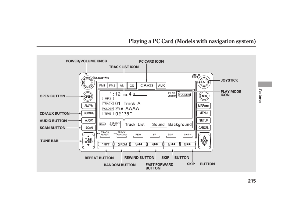 Playing a pc card (models with navigation system) | HONDA 2010 Insight User Manual | Page 221 / 454