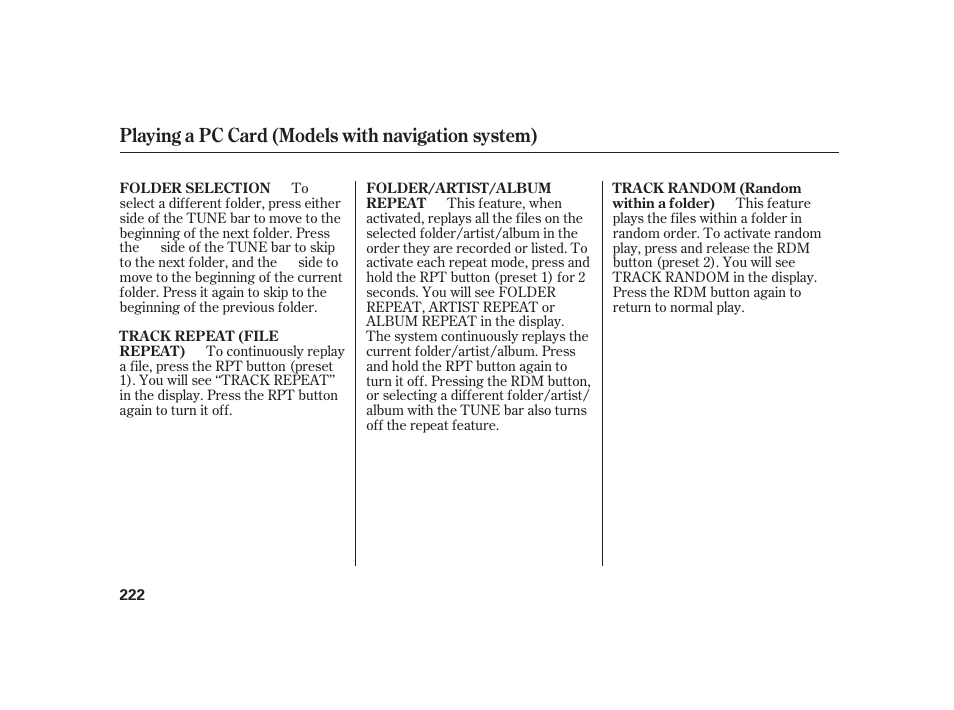 Playing a pc card (models with navigation system) | HONDA 2010 Insight User Manual | Page 228 / 454