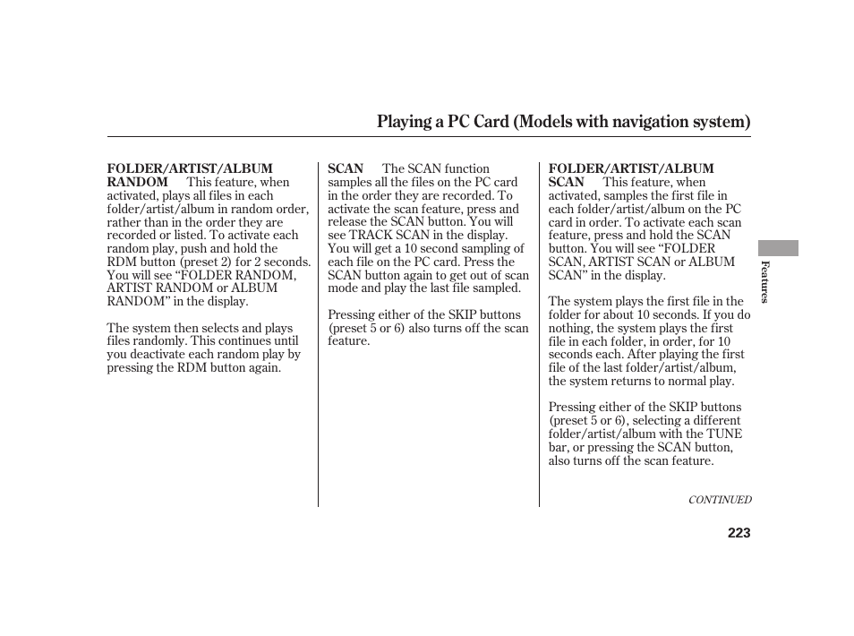 Playing a pc card (models with navigation system) | HONDA 2010 Insight User Manual | Page 229 / 454