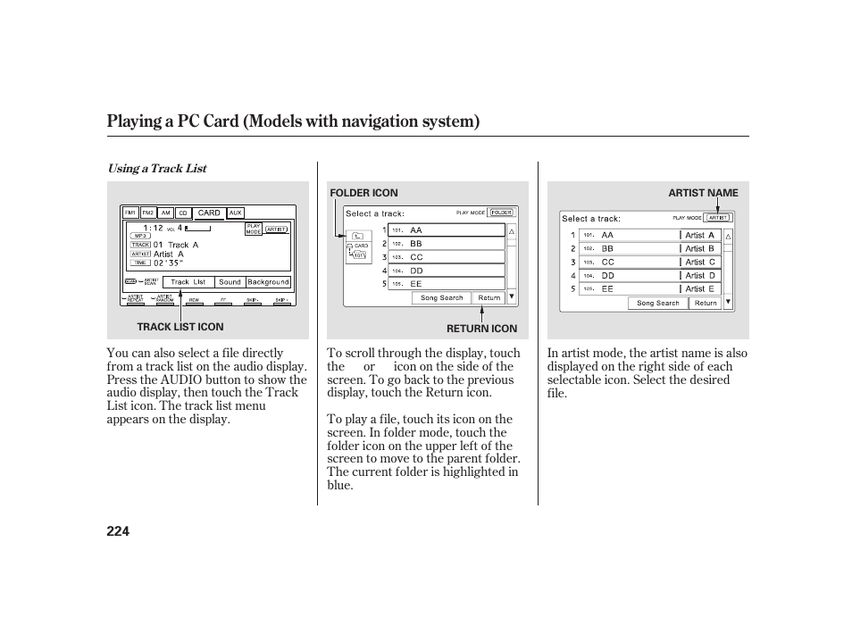 Playing a pc card (models with navigation system) | HONDA 2010 Insight User Manual | Page 230 / 454