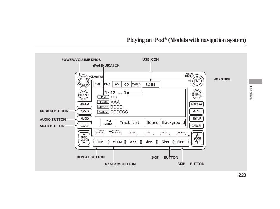 Playing an ipod (models with navigation system) | HONDA 2010 Insight User Manual | Page 235 / 454