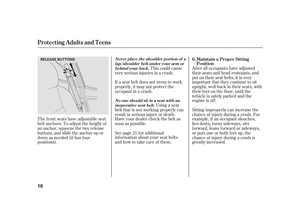 Protecting adults and teens | HONDA 2010 Insight User Manual | Page 24 / 454