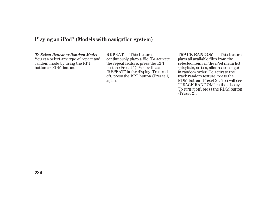 Playing an ipod (models with navigation system) | HONDA 2010 Insight User Manual | Page 240 / 454