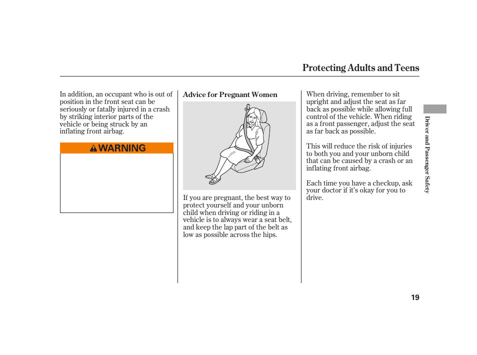 Protecting adults and teens | HONDA 2010 Insight User Manual | Page 25 / 454