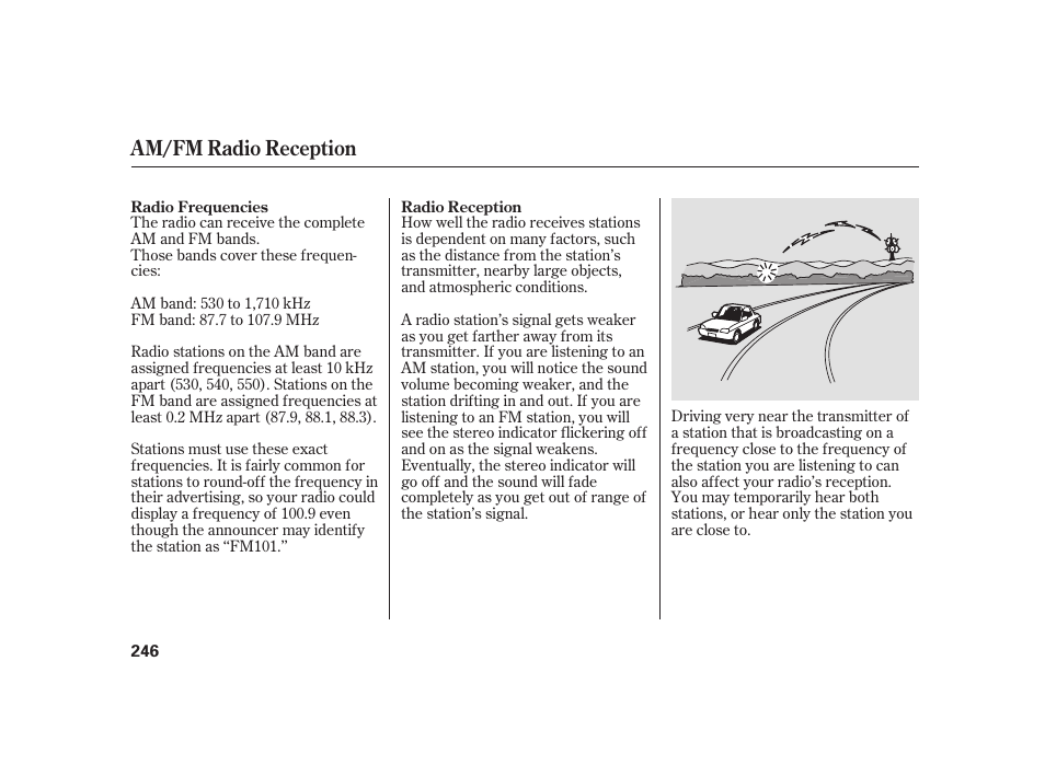 Am/fm radio reception | HONDA 2010 Insight User Manual | Page 252 / 454