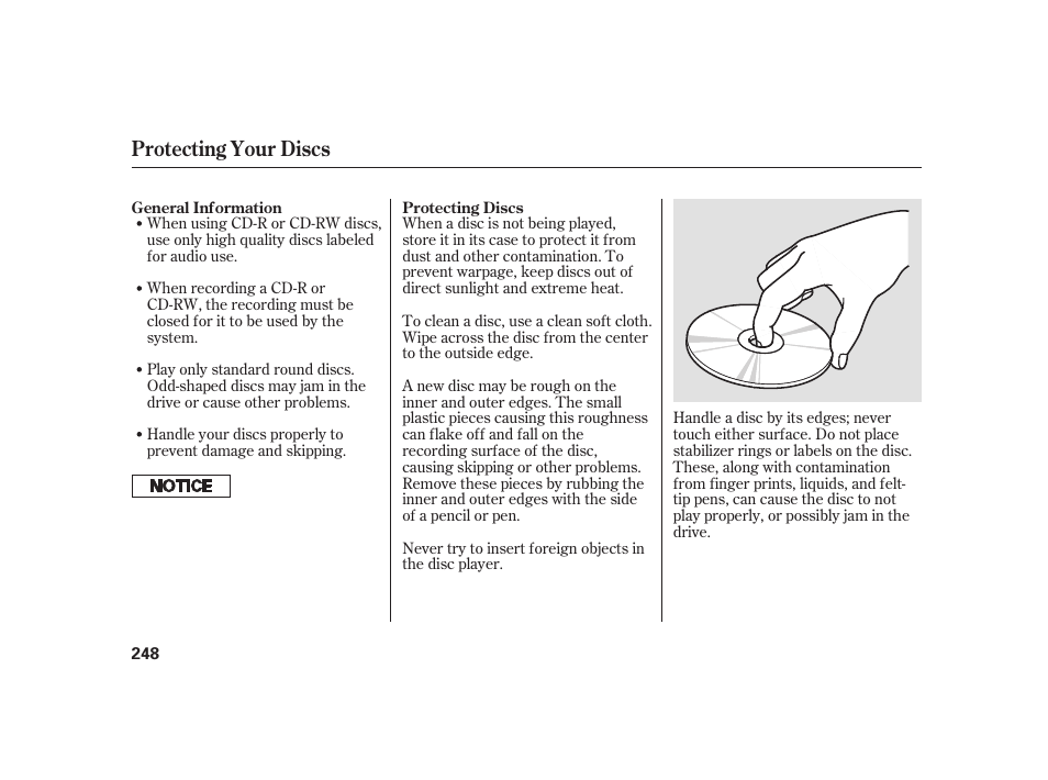 Protecting your discs | HONDA 2010 Insight User Manual | Page 254 / 454