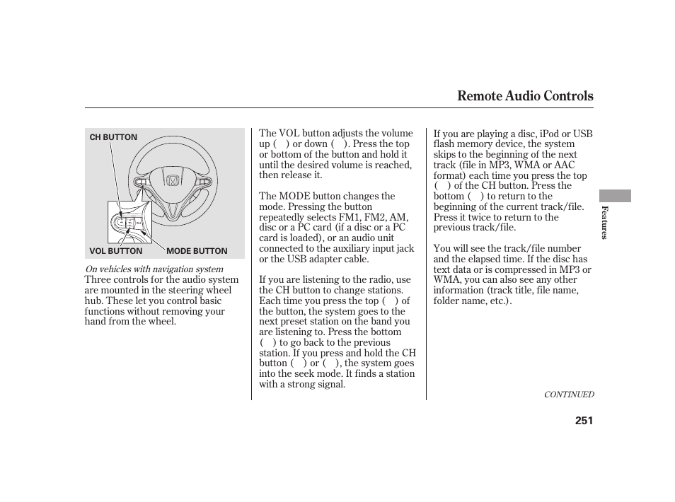 Remote audio controls | HONDA 2010 Insight User Manual | Page 257 / 454