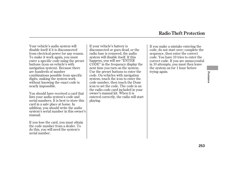 Radio theft protection | HONDA 2010 Insight User Manual | Page 259 / 454