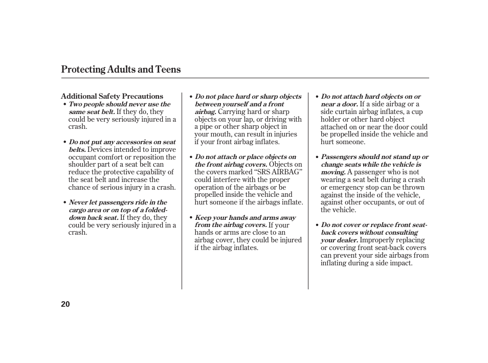 Protecting adults and teens | HONDA 2010 Insight User Manual | Page 26 / 454