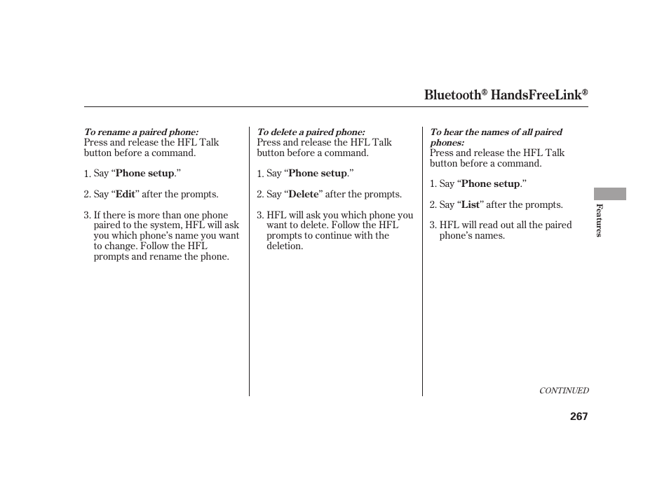 Bluetooth handsfreelink | HONDA 2010 Insight User Manual | Page 273 / 454