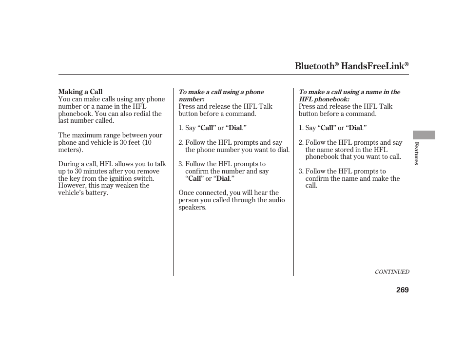 Bluetooth handsfreelink | HONDA 2010 Insight User Manual | Page 275 / 454