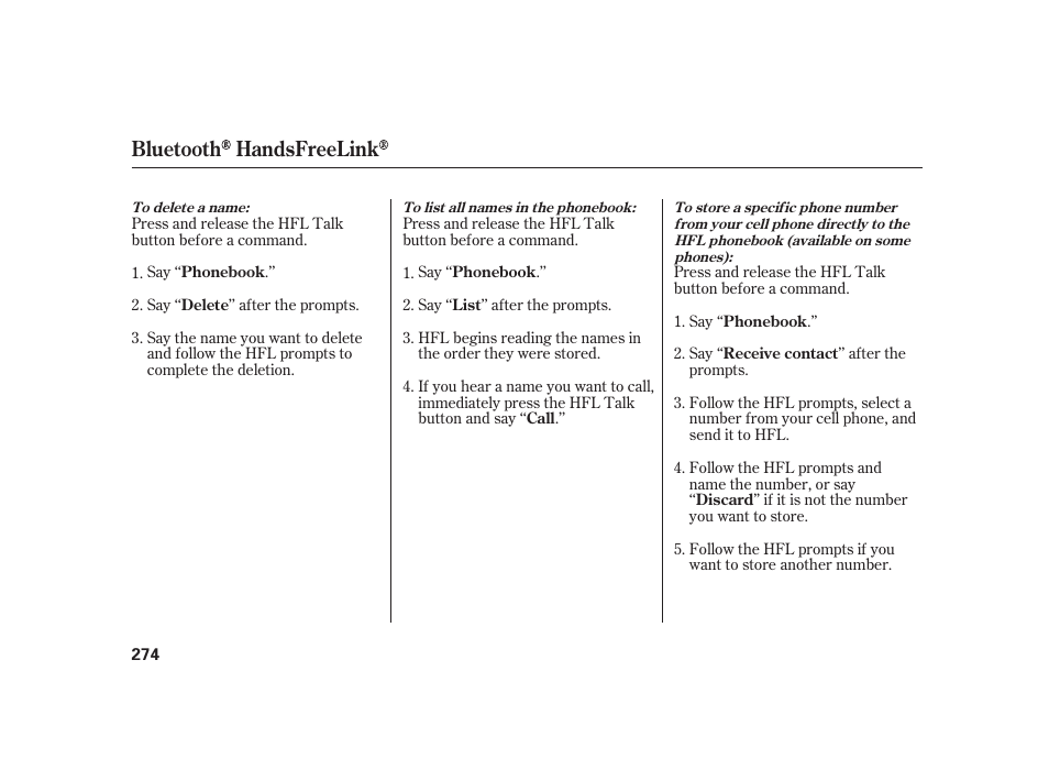 Bluetooth handsfreelink | HONDA 2010 Insight User Manual | Page 280 / 454