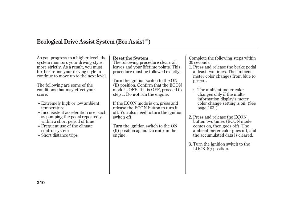 Ecological drive assist system (eco assist ) | HONDA 2010 Insight User Manual | Page 316 / 454