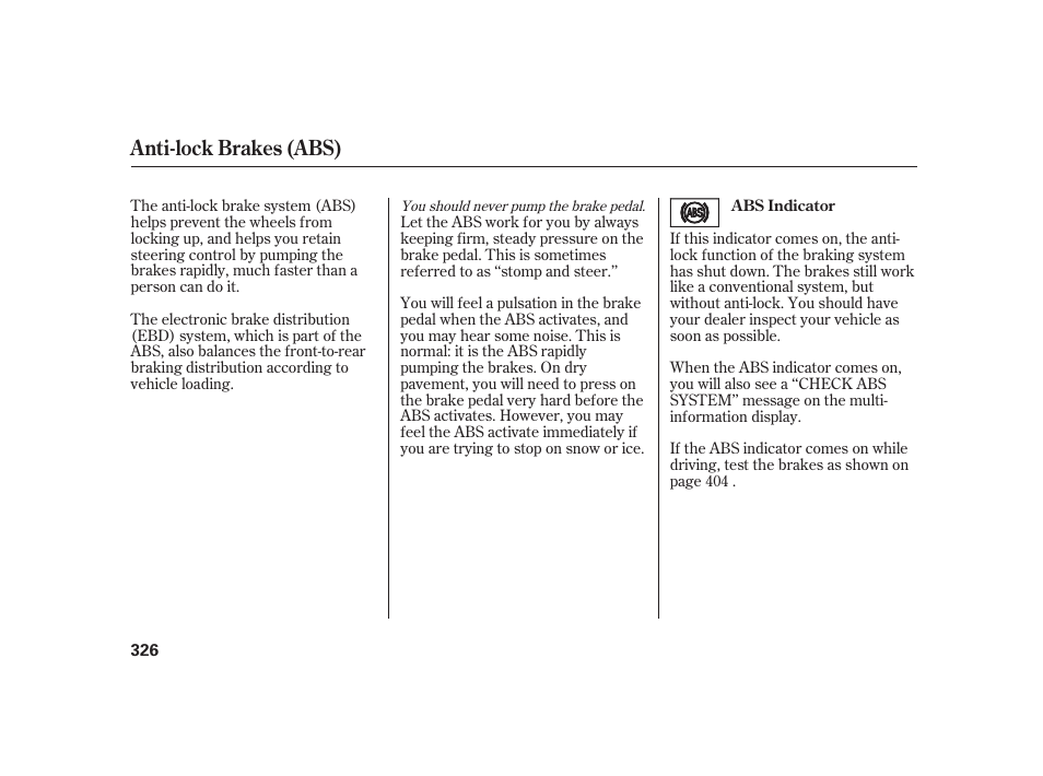 Anti-lock brakes (abs) | HONDA 2010 Insight User Manual | Page 332 / 454