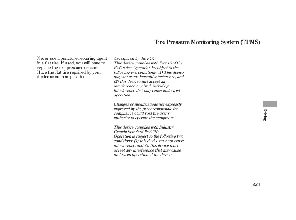 Tire pressure monitoring system (tpms) | HONDA 2010 Insight User Manual | Page 337 / 454