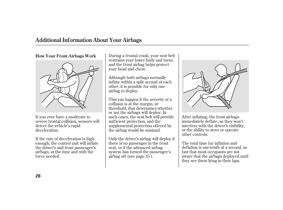 Additional information about your airbags | HONDA 2010 Insight User Manual | Page 34 / 454