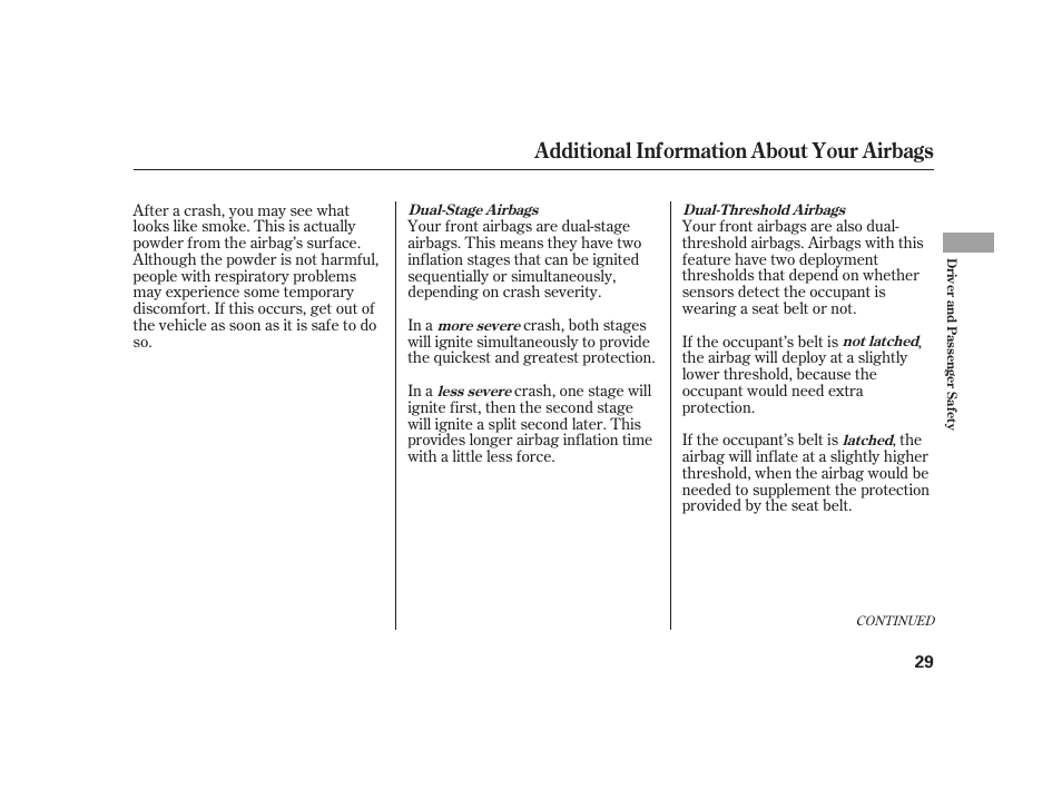 Additional information about your airbags | HONDA 2010 Insight User Manual | Page 35 / 454