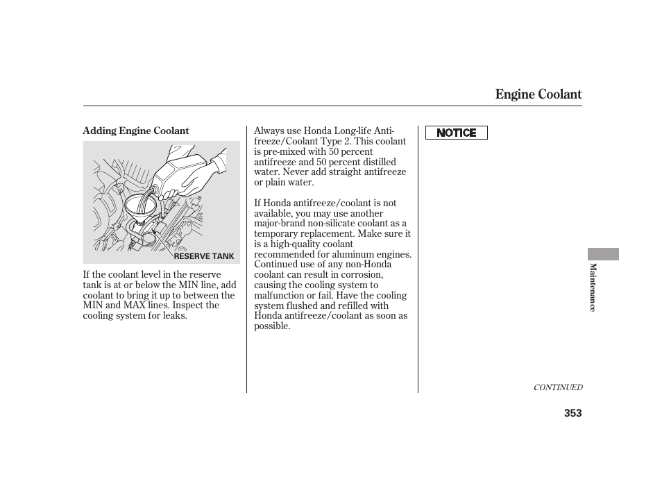 Engine coolant | HONDA 2010 Insight User Manual | Page 359 / 454