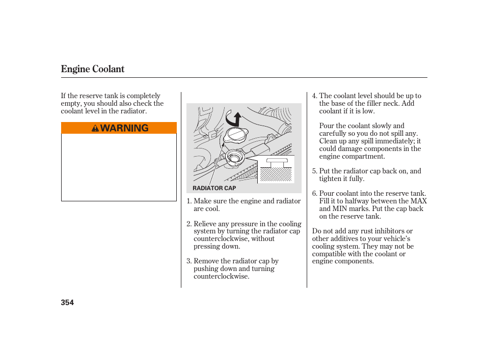 Engine coolant | HONDA 2010 Insight User Manual | Page 360 / 454