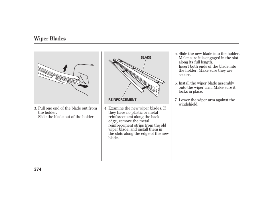 Wiper blades | HONDA 2010 Insight User Manual | Page 380 / 454