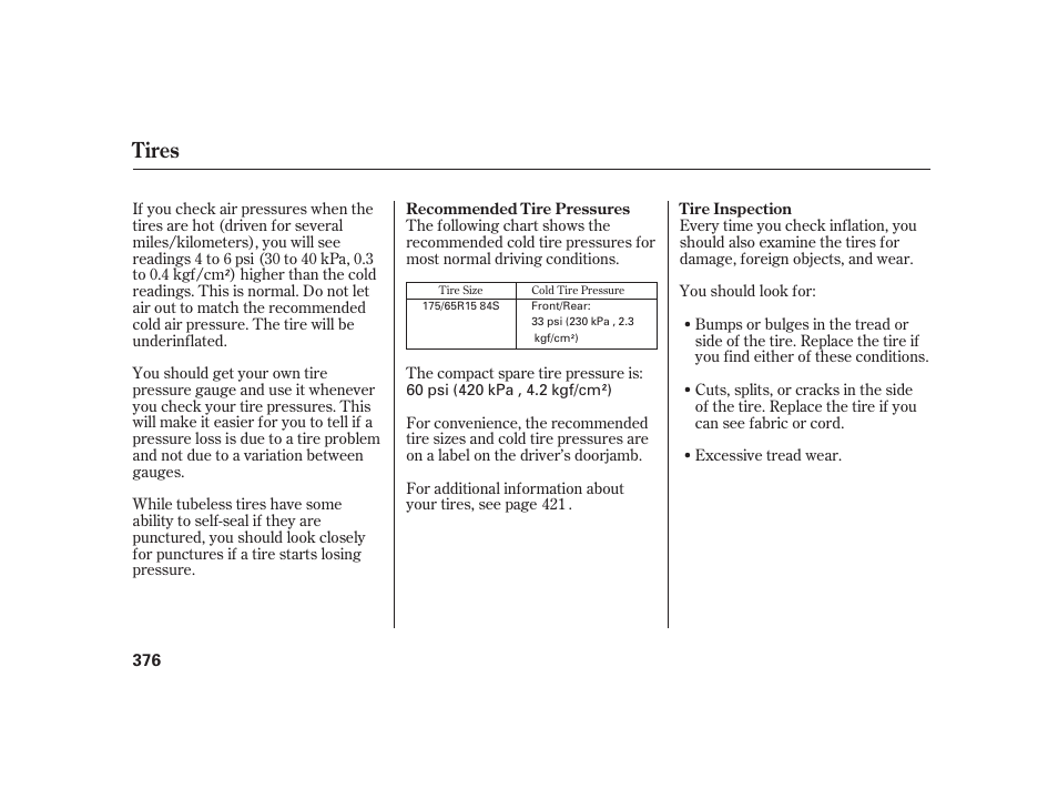 Tires | HONDA 2010 Insight User Manual | Page 382 / 454