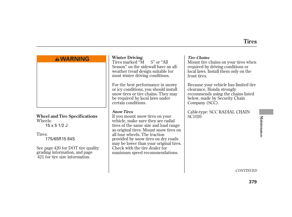 Tires | HONDA 2010 Insight User Manual | Page 385 / 454
