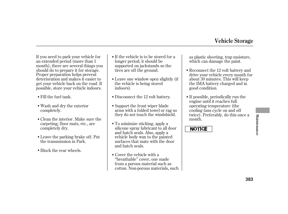Vehicle storage | HONDA 2010 Insight User Manual | Page 389 / 454