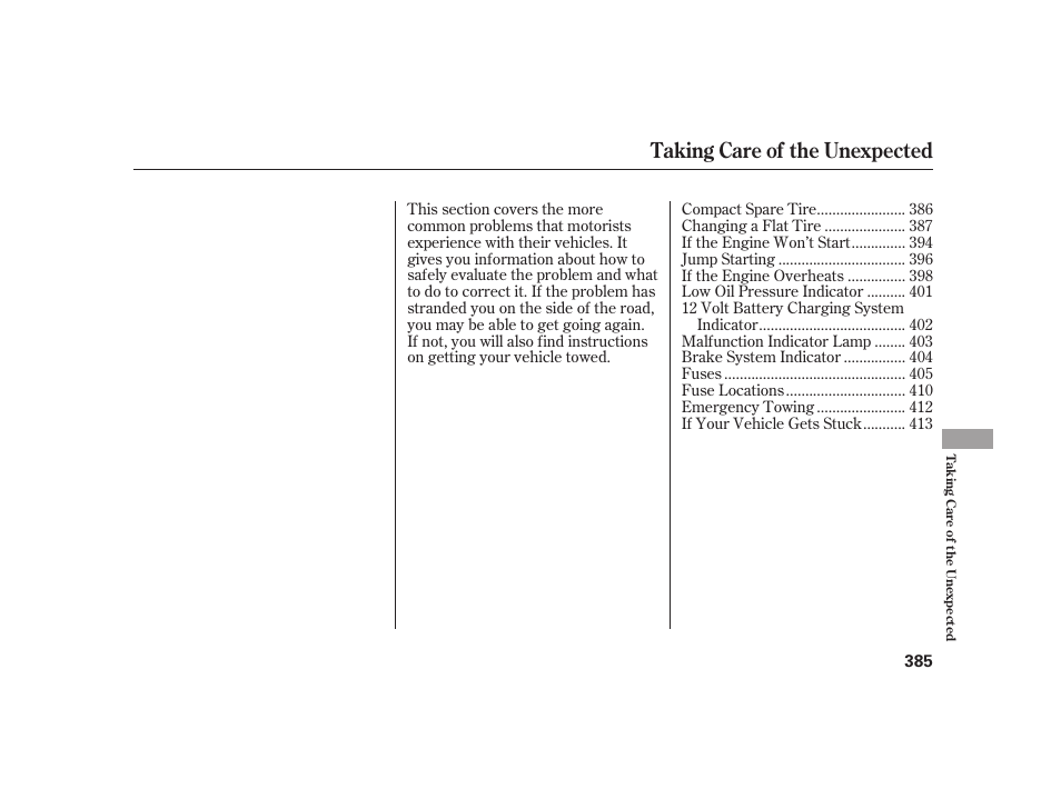 Taking care of the unexpected | HONDA 2010 Insight User Manual | Page 391 / 454