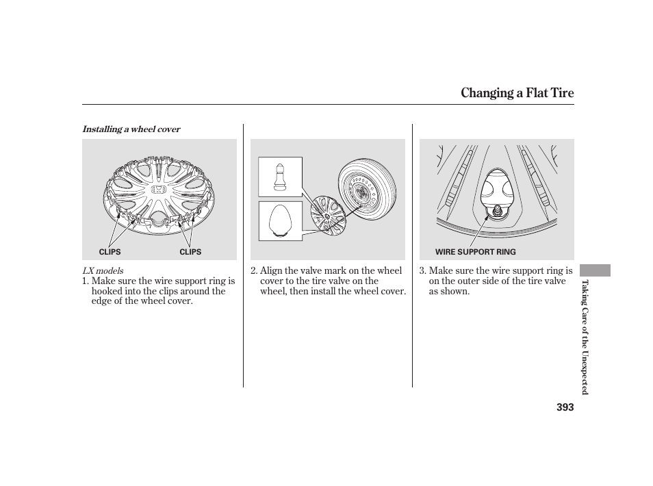 Changing a flat tire | HONDA 2010 Insight User Manual | Page 399 / 454