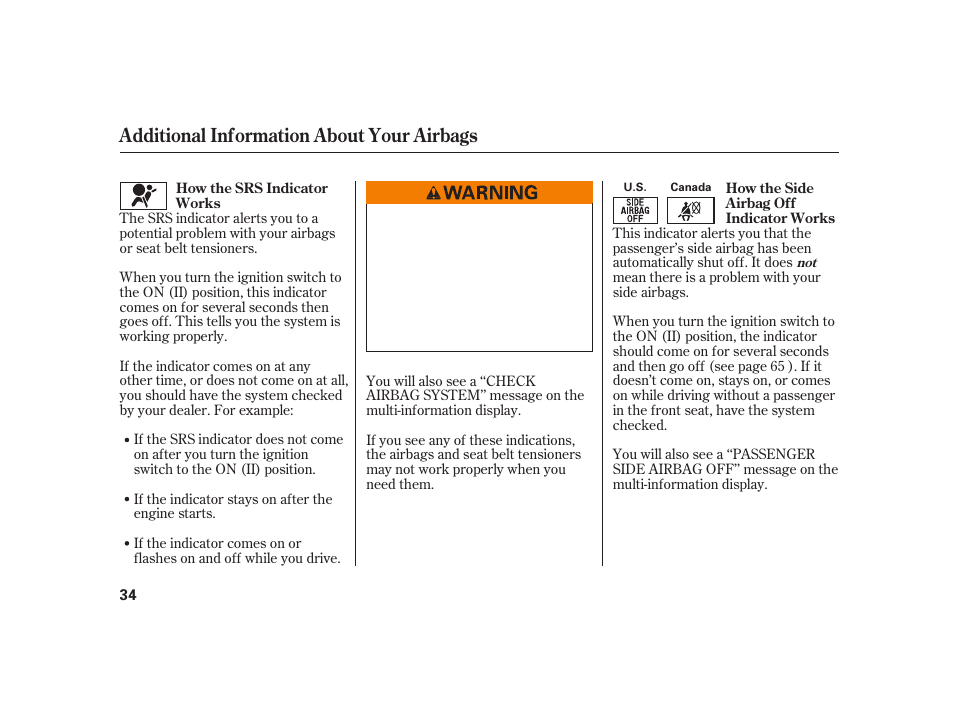 Additional information about your airbags | HONDA 2010 Insight User Manual | Page 40 / 454