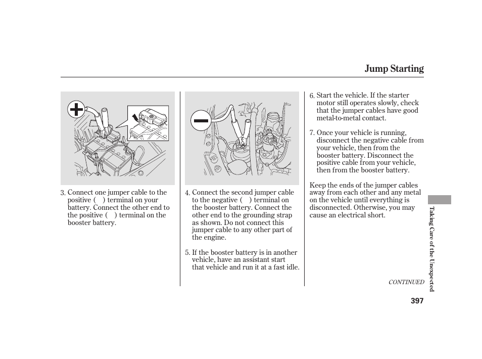 Jump starting | HONDA 2010 Insight User Manual | Page 403 / 454
