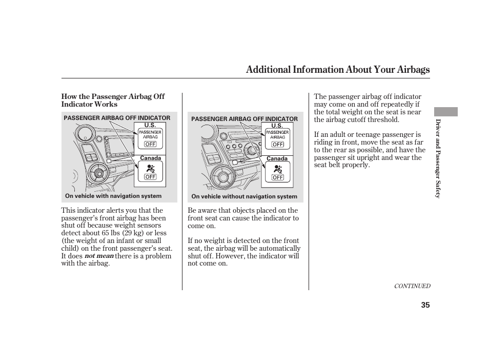Additional information about your airbags | HONDA 2010 Insight User Manual | Page 41 / 454