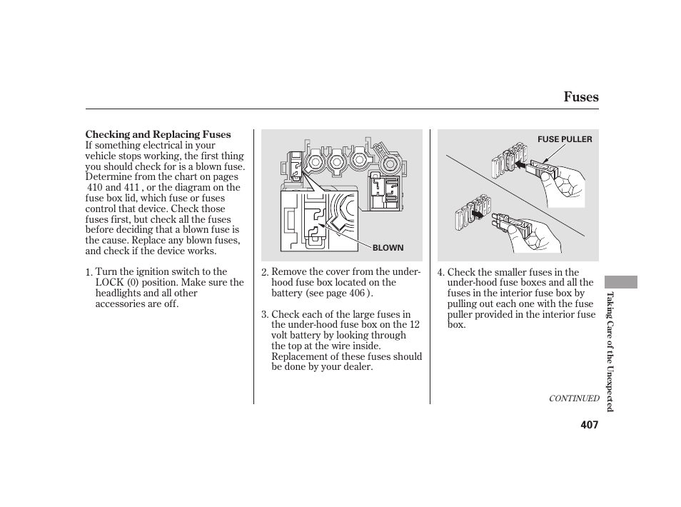 Fuses | HONDA 2010 Insight User Manual | Page 413 / 454