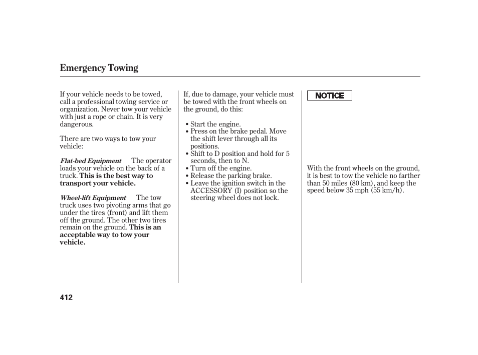 Emergency towing | HONDA 2010 Insight User Manual | Page 418 / 454