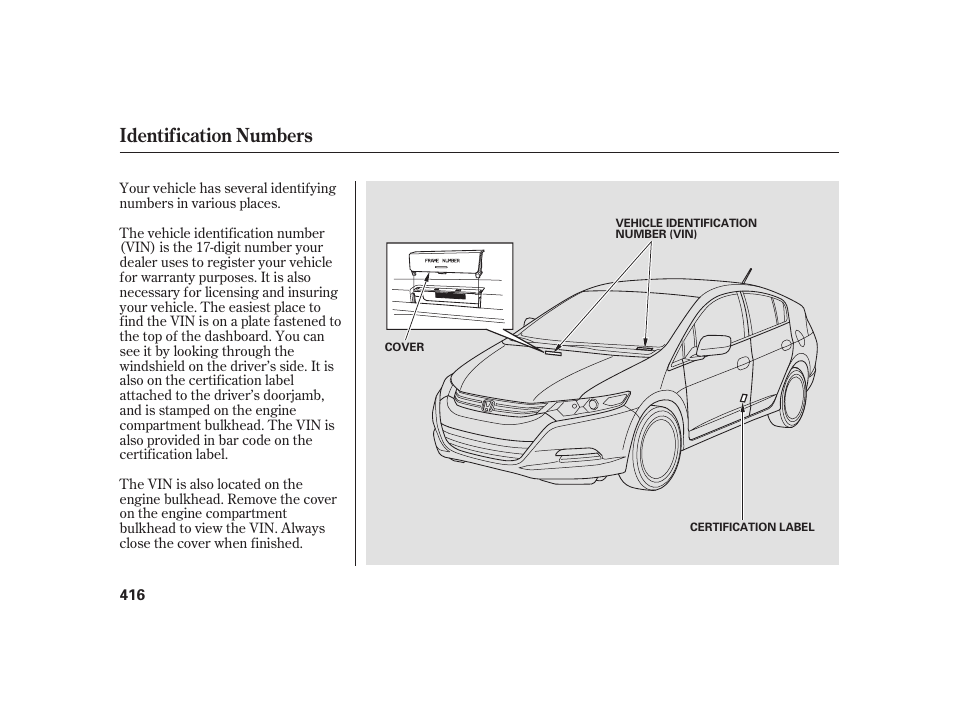 Identification numbers | HONDA 2010 Insight User Manual | Page 422 / 454