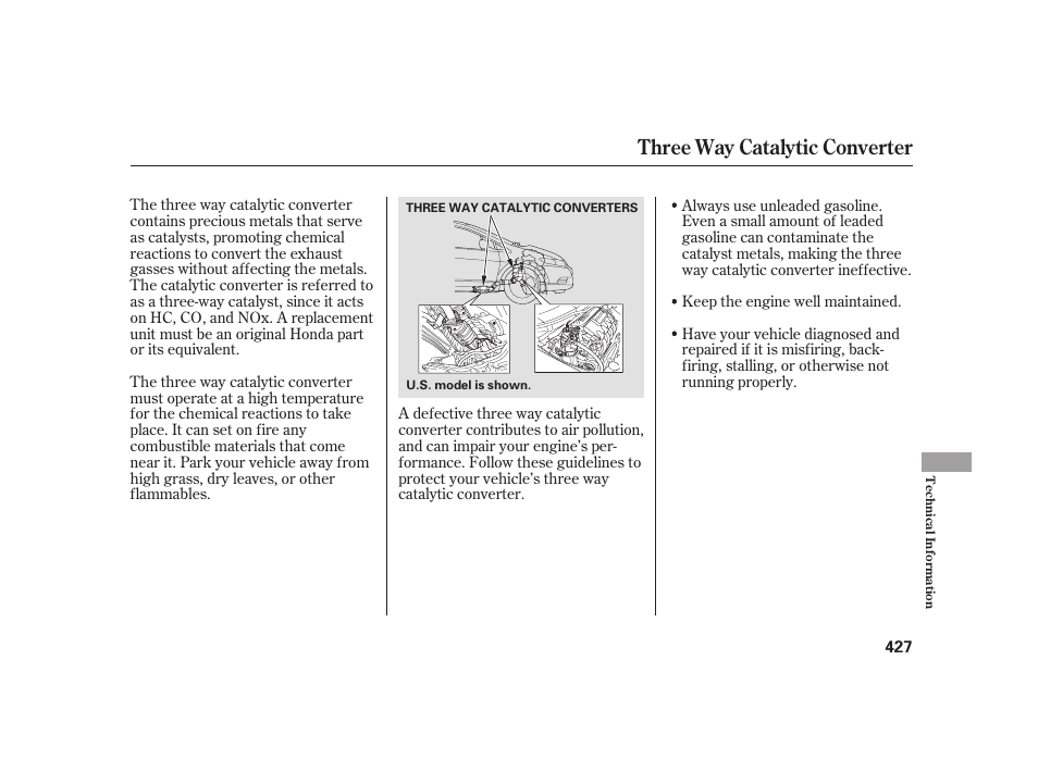 Three way catalytic converter | HONDA 2010 Insight User Manual | Page 433 / 454