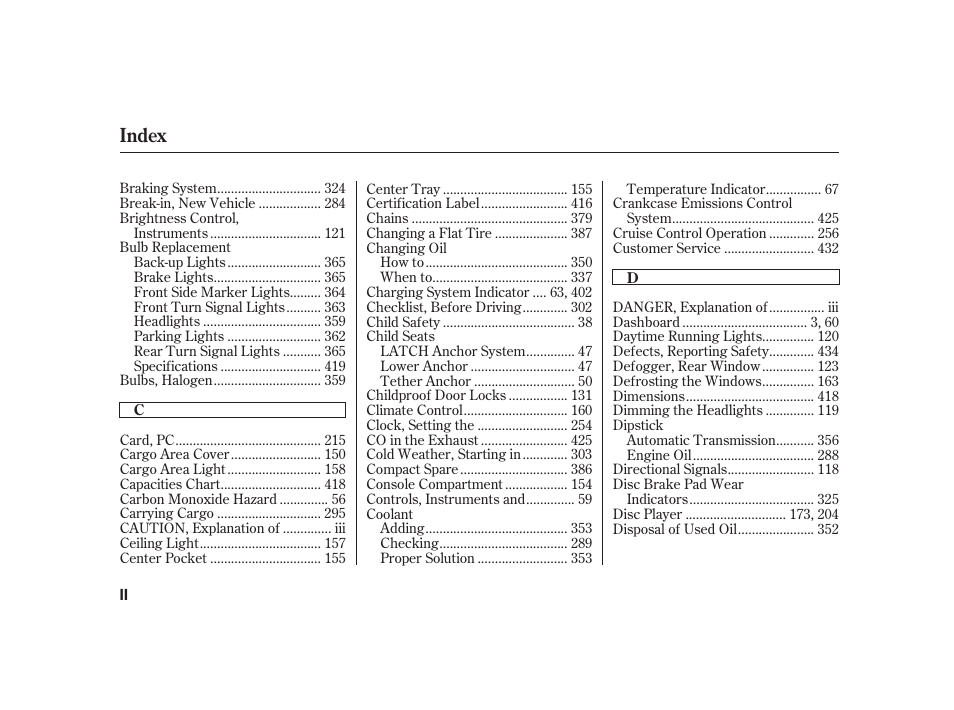 Index | HONDA 2010 Insight User Manual | Page 444 / 454