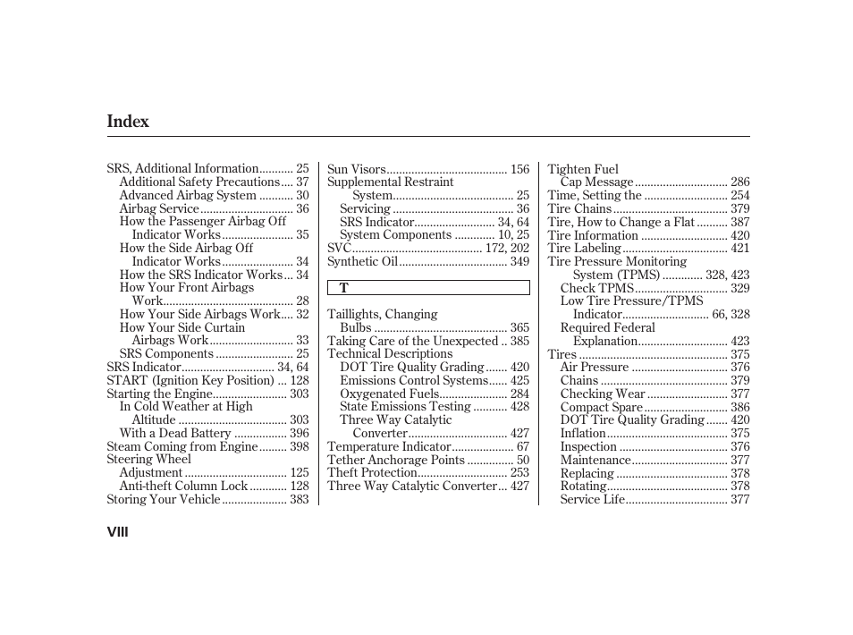 Index | HONDA 2010 Insight User Manual | Page 450 / 454