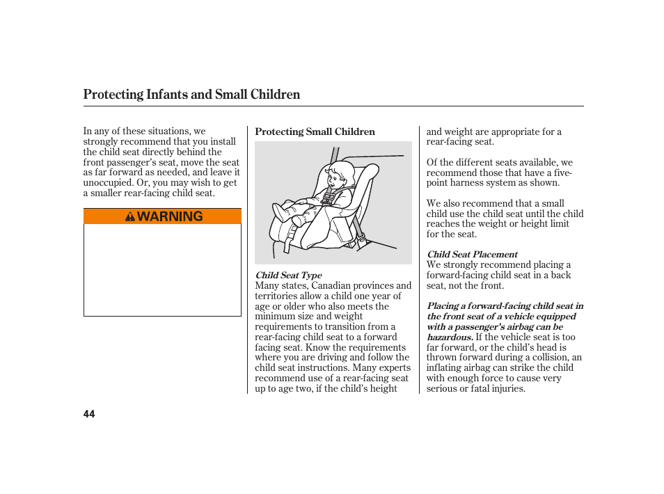 Protecting infants and small children | HONDA 2010 Insight User Manual | Page 50 / 454