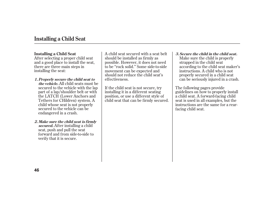 Installing a child seat | HONDA 2010 Insight User Manual | Page 52 / 454