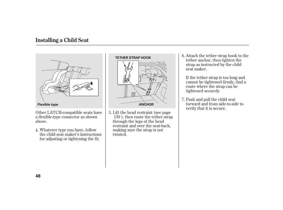 Installing a child seat | HONDA 2010 Insight User Manual | Page 54 / 454